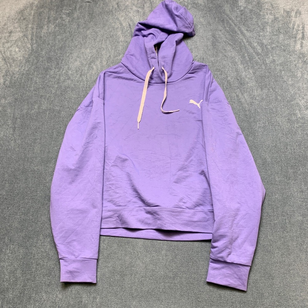 Puma Keeps You Dry Cropped Hoodie Womens Small Purple Winter Warm Drawstring